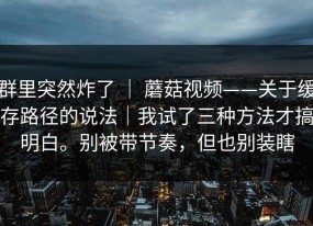 群里突然炸了 ｜ 蘑菇视频——关于缓存路径的说法｜我试了三种方法才搞明白。别被带节奏，但也别装瞎