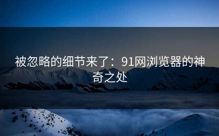 被忽略的细节来了：91网浏览器的神奇之处