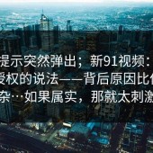 平台提示突然弹出；新91视频：关于隐私授权的说法——背后原因比你想的复杂…如果属实，那就太刺激了