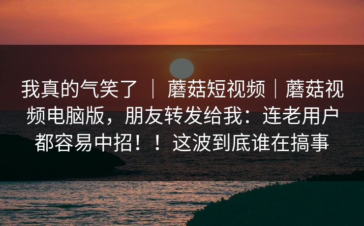 我真的气笑了 ｜ 蘑菇短视频｜蘑菇视频电脑版，朋友转发给我：连老用户都容易中招！！这波到底谁在搞事